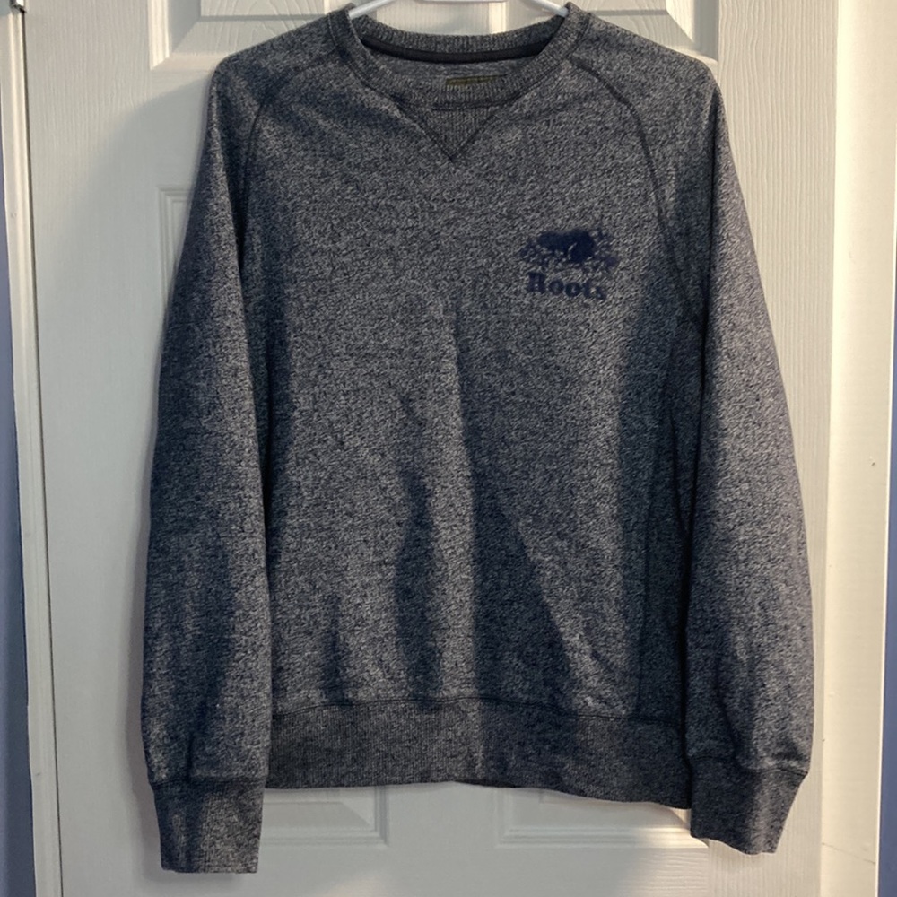 Roots Logo Crewneck Sweater Blue Size Small men's